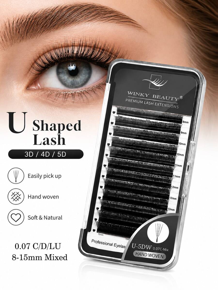 Winky Beauty امتدادات رموش على شكل حرف U ثلاثية الأبعاد/رباعية الأبعاد/خماسية الأبعاد، امتدادات رموش مخملية حريرية جديدة على شكل حرف U وحرف W مزهرة، مجموعات رموش مسبقة الصنع بزاوية ضيقة، امتدادات رموش فرو المنك خفيفة الوزن وهشة 12 صفًا - مشاهدة 1