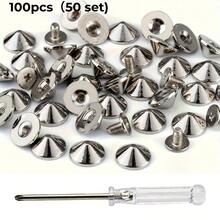 cgelaero 100/200pcs Pointed Double-Head Rivets And Round-Head Rivets, Multiple Sizes, Punk Style Rivets For DIY Shoes, Bags, Clothing Accessories - Multicolor - View 5