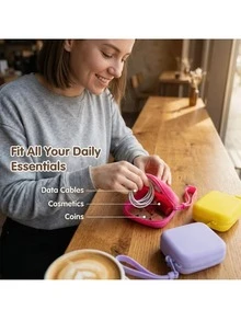 Mini Silicone Zipper Pouch Bag In Bag, Portable Small Storage Organizer For Cables, Cosmetics, Coins And Pet Accessories, Travel Storage Gift - Multicolor - View 2