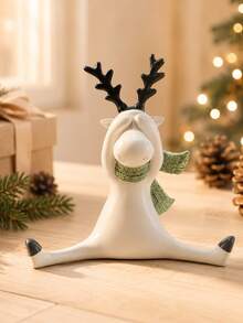 Fun Christmas Reindeer Sculpture, Cute Humorous Deer Statue With Green Scarf, Modern Christmas Tabletop Decor, Suitable For Mantel, Shelf, Living Room, Office, Winter Holiday Decoration, Christmas Gift - Selected Items - View 1