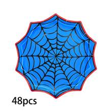 12/24/48pcs Spider Web Paper Plates, Blue & Red Spider Web Shaped Disposable Plates, Spider Theme Party Supplies, Halloween Party Tableware, Suitable For Birthday Celebration, Costume Party, Horror Gathering, Cake Dessert Snack Serving Table Decoration - Spider Web - View 14