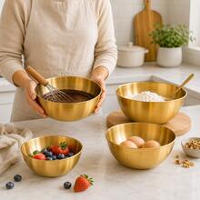3pcs Stainless Steel Mixing Bowls Set, Suitable For Kneading Dough, Salad, Cooking, Kitchen Utensils - Gold - View 7