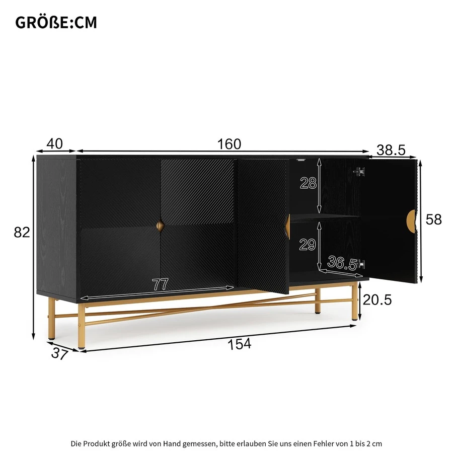 Sideboard Made Of Wood With Storage With Doors Soft-Close Black For Dining Room And Living Room - Black - View 1