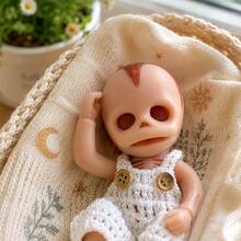 6 Inch Mini Full Solid Silicone Reborn Doll Soft & Elastic Touch Cute Skull‑Shaped Realistic Art Doll Handmade Collectible Figure Birthday Gift For Home Decor & Ornament - Apricot - View 5