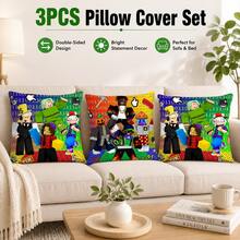 Roblox 3pcs Game Theme Pillow Covers, Modern Character Print Cushion Covers, Zipper Closure, Soft And Durable Fabric, Machine Washable, Suitable For Living Room, Game Room, Party, Room Decor, Home Decor, Cute Decoration - Roblo Boy Pillowcase - View 5