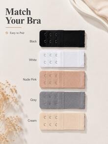 5pcs Multi-Color Bra Extender 3-Row 4-Hook Elastic Band Lingerie Extension Buckle Stainless Steel Back Hook Adjuster - Multicolor - View 3