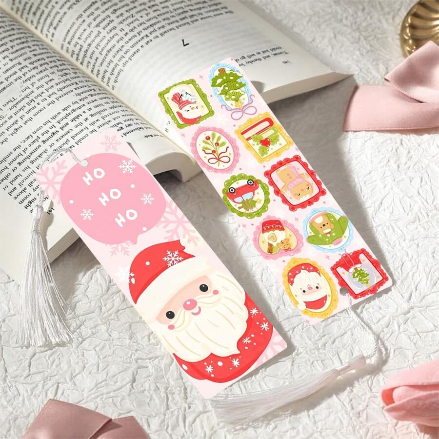 2件組 PET 印花書籤,聖誕氛圍圖案精緻美觀,耐用優雅,獨特圖案設計適合日常使用或收藏。開學季最佳禮物,無論是個人使用還是送給家人朋友,都是獨特且實用的禮物選擇,能為閱讀時光增添氛圍與樂趣(隨機顏色流蘇) - 2PCS - 查看 1