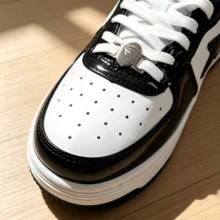 A BATHING APE BAPE STA Men's Black & White Patent Leather Sneakers - Black and White - View 3
