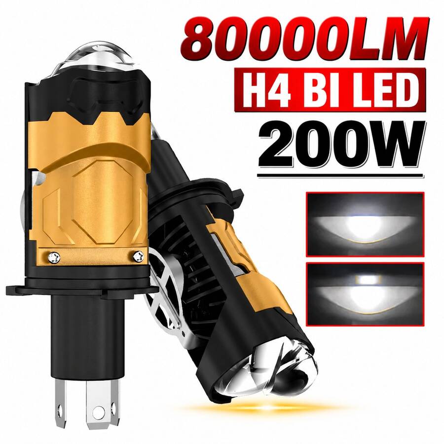 HYNBYZJ 1pc/2pcs H4 Bi LED Projector Lens 200W Car Headlight Bulbs Hi/Low Beam 80000LM Auto Turbo Lamps Motorcycle Plug&Play For LHD RHD 6000K - A - View 1