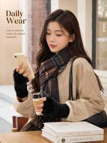 Women's Fingerless Gloves, Faux Fur Cuff, Soft Warm Knitted Sleeve, Touchscreen Friendly, Suitable For Typing, Autumn New Arrival, Essential Accessory For Classroom Or Shopping - Multicolor - View 4