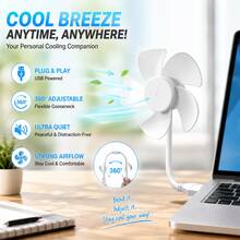 USB Mini Fan, Portable Mini Fan, 5-Blade Flexible Rotating Personal Fan, Office Small Fan, Travel Small Fan For Home And Office, Suitable For Laptops, Desktop Computers, Power Banks, Desktop Equipment, Offices And Bedrooms. Portable Mini Fan - White - View 2