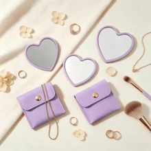 Heart-Shaped Makeup Mirror And Makeup Bag Set, Purple Makeup Mirror With Exquisite Matching Makeup Bag, Portable Makeup Mirror Set, Suitable For Women, Party Gift, Women's Birthday, Holiday Gift - Multicolor - View 2