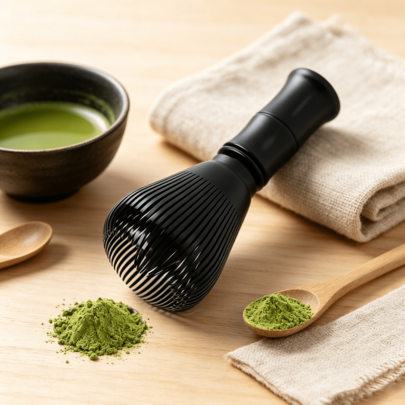 Batedor de Matcha de Bambu, Batedor Durável Adequado para Fazer Matcha Lattes e para Cerimónias de Chá Tradicionais, Preto