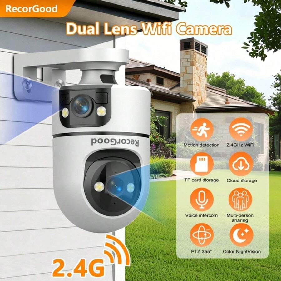 1pc/2pcs - WIFI Dual Lens 2MP Security Camera, Smart Black & White Night Vision, Color Night Vision, AI Motion Detection Real-Time Push Notification, Smart Human Tracking, Best Gift For Valentine's Day, Christmas, New Year - White - View 1