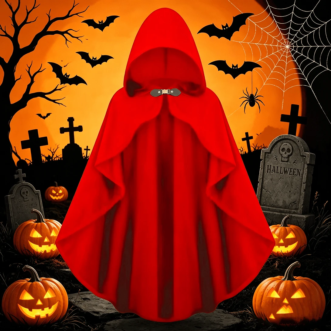 1pc Gothic Style Faux Deer Skin Velvet Hooded Loose Cloak, European And American Fashion Stage Performance Cosplay Steampunk Cape, Suitable For Holiday Parties - Red - View 1
