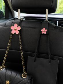 2件組可愛花朵汽車座椅頭枕掛鉤，汽車手提包掛鉤，座椅背收納整理器，適用於手提包、購物袋、衣物，ABS材質汽車內飾配件，通用後座掛鉤，女性SUV卡車旅行必備汽車收納 - C - 查看 5