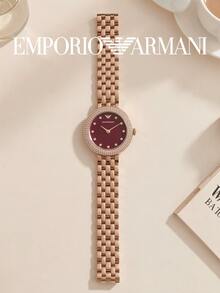 Emporio Armani AR11491 Rosa Series Women's Quartz Watch Rose Gold Steel Band Purple Dial Crystal Inlaid Small Round Dial - Burgundy - View 6