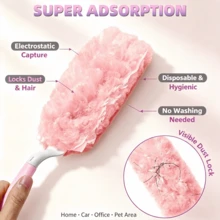 31/1pc/Set Pink Disposable Electrostatic Duster Replacement Heads/Handle, 360° Electrostatic Dust Adsorption Head, Traps Dust & Pet Hair, Suitable For Furniture, Keyboard, Bookshelf, Car Interior Home Cleaning Tool, Multi-Scene Dust Removal Supplies For Home & Vehicle - Pink - View 2