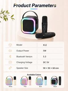 AXNEN Mini Portable Karaoke Machine, Bluetooth 5.3 Wireless Speaker With 2 Wireless Microphones, Colorful RGB Lights, Voice Effects And Vocal Removal, Supports TF Card/AUX/USB Playback, 5W Speaker For Home Karaoke, Parties And Gifts - View 11
