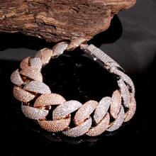 1pc 24mm Cuban Link Hip Hop Dual-Tone Full Rhinestone Cuban Bracelet, Rose Gold & Silver Color Block Miami Thick Cuban Chain, Fully Pave High-Shine Zirconia, Heavy-Duty Full Rhinestone Design Sparkling And Eye-Catching. Square Full Rhinestone Secure Clasp, Firm And Hard To Fall Off, Same Style As Rap And Street Dance Bloggers. Unisex Street Style Hand Accessory, Suitable For Parties And Daily Wear, Light Luxury Heavy-Duty Icy Jewelry, Hot-Selling Personalized Accessory - 24mm - View 20