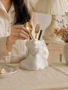 1pc White Abstract Face Kitchen Utensil Holder, Female Bust Cutlery Organizer For Countertop, Spoon Fork Chopstick Storage Holder, Modern Nordic Minimalist Kitchen Decor, Multi-Use Home Storage Organizer - Multicolor - View 7