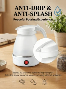 SOKANY 可折疊旅行電水壺 600ml 矽膠便攜式折疊水壺 110-220V 雙電壓，具備自動斷電與防乾燒保護，適合旅行、飯店、居家使用 - 白色 - 查看 9