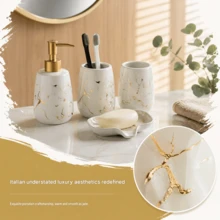 Ceramic Bathroom 4-Piece Set, Toiletries, Bathroom Accessories, Mouthwash Cup, Toothbrush Holder, Draining Tray Set, Wash Basin - A - View 4