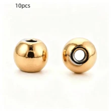 10pcs Minimalist Fashion Spacer Beads Necklace Bracelet Stainless Steel Round Beads - Gold - View 6