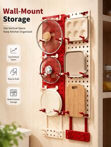1pc Adjustable Dish Rack, Expandable Plate Bowl Cup Organizer With Removable Pegs, Drainable Kitchen Cabinet Drawer Storage Shelf, Wall-Mounted Multi-Function Organizer For Plates, Lids, Cutting Boards And Cookware - Multicolor - View 1