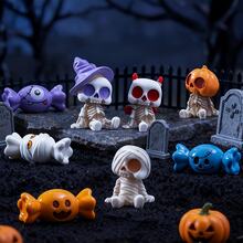 Q-Version Halloween Candy Character Figurine Set, Demon Wizard Skeleton Pumpkin Mummy Collectible Figures, Creative Desktop Atmosphere Decor - Multicolor - View 2
