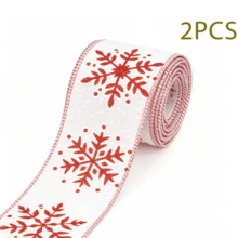 2 Rolls 63mm X 5 Yards Christmas Wired Edge Snowflake Holiday Gift Wrapping Ribbon, Christmas Wreath Bow Making Ribbon, Winter Burlap Craft Decorative Ribbon, Red And White Color, Suitable For Gift Wrapping And Handmade Crafts - Multicolor - View 15