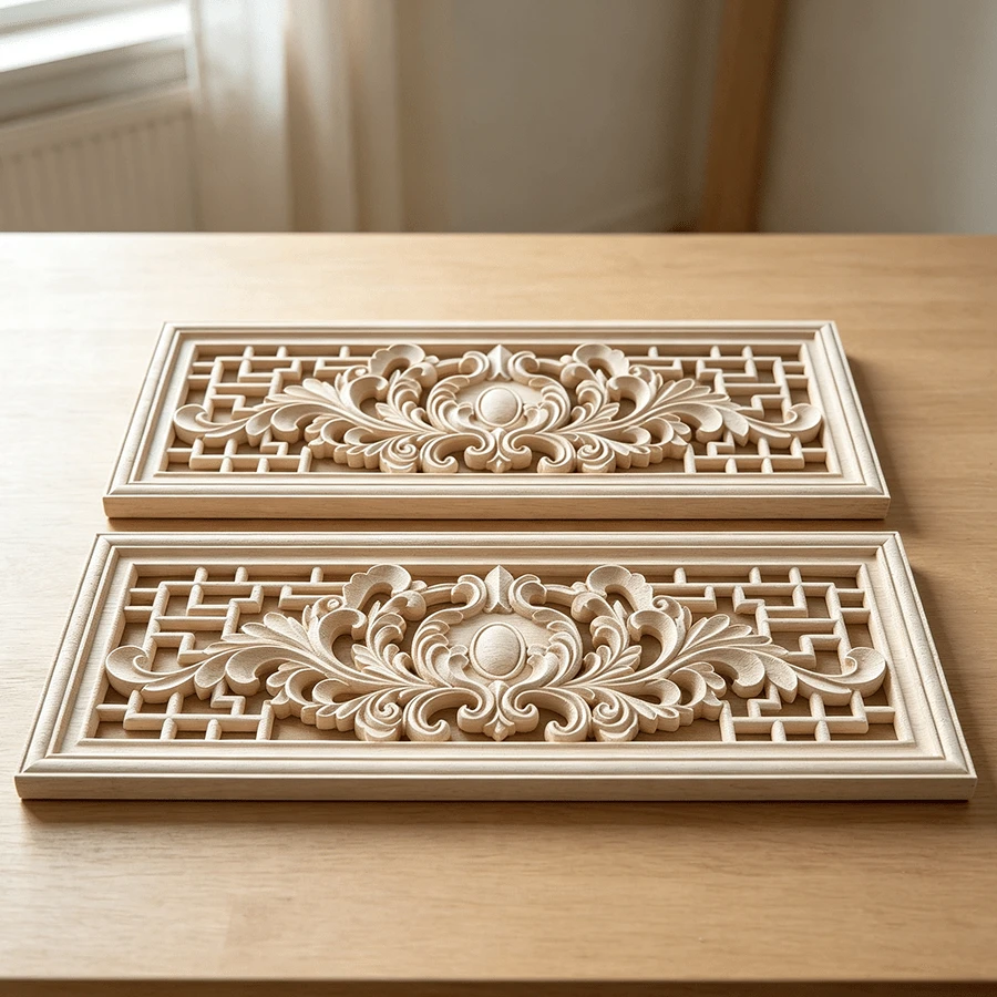 2pcs Solid Wood Carving With Hollow Horizontal Flowers, Home Decorations, Woodworking Supplies, Suitable For Cabinets, Doors And Windows, Furniture, Background Walls, Porches, Offices And Other Decorations, Holiday Decorations, DIY Decorations. - Multicolor - View 1