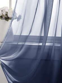 1PC Solid Color Translucent Lightweight Sheer Curtain, Sun Protection Heat Insulation Light Reduction - Translucent Not Transparent Window Curtain, Top Rod Pocket Design, Fabric Drapes Well, Suitable For Living Room Decoration, Bedroom Decoration, Balcony Decoration | Autumn Decoration, Room Decoration, Back To School, School Supplies, Dorm Decor, College Decor, - Dusk Blue - View 6