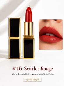 Tom Ford TF Black Tube Rich Lipstick #16 Scarlet Red 1g Creamy Satin Moisturizing Lipstick Sample Size For Daily Commute Color Swatch Portable - #16 1g - View 1