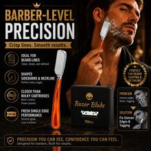 Professional Wooden Handle Foldable Shavette Razor Kit For Men, Ergonomic Balanced Grip Straight Shaving Razor, Easy Quick Blade Replacement, 1 Razor With 100 Premium Stainless Single Edge Blades, Precise Beard Neckline Edging Tool For Barbershop & H - Multi-color - View 3