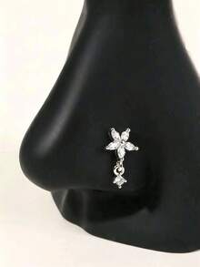 1 st L-formad näspiercing i guldfärg med kristall, strass och blomdesign, med hängande smycke - Silver - Visa 10