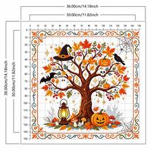 Autumn Halloween Magic Tree Cross Stitch Full Material Kit 11CT Witch Hat Pumpkin Ghost Maple Leaf Printed Pattern Beginner Friendly Stress Relief Handmade DIY Set Includes Needle Thread Instruction Manual Living Room Bedroom Entryway Desktop Home Vintage Decor Wall Hanging - Multicolor - View 3