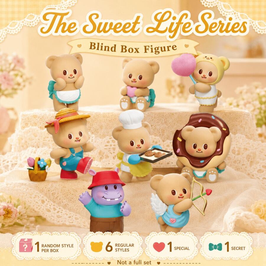 MINISO Butter Bear-The Sweet Life Series Blind Box, Cute Bear Collectible Figure, Random 1 Design, For Desk Shelf Room Decor, Birthday Christmas Gift - Random Style - 1 Blind Box - View 1