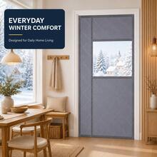 Pure Gray Side-Opening Winter Thermal Door Curtain With Visible Window, Built-In Strong Magnetic Blocks For Seamless Silent Closure, No-Drill Hook And Loop Installation, Hidden Bottom Weight, Suitable For Various Home Door Scenarios, Multiple Sizes Available - Solid Gray Side-open [Warm] - View 1
