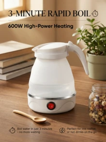 SOKANY 可折疊旅行電水壺 600ml 矽膠便攜式折疊水壺 110-220V 雙電壓，具備自動斷電與防乾燒保護，適合旅行、飯店、居家使用 - 白色 - 查看 5