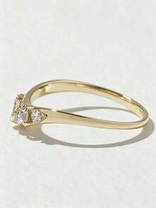 1pc Creative 14K Gold Plated Asymmetric Diamond Wave Couple Ring, V-Shaped Geometric Luxury Multi-Stone Zirconia Finger Ring, Niche Design Women's Accessory Gift Jewelry - Yellow - View 3