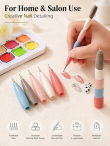 5-In-1 Nail Art Dotting Tool, Multi-Size Ball Tip Dotting Pen For Flower & Polka Dot Designs, DIY Manicure Nail Painting Tool For Gel Acrylic Nails, Portable Nail Art Accessory For Beginners, Home & Salon - Multicolor - View 1