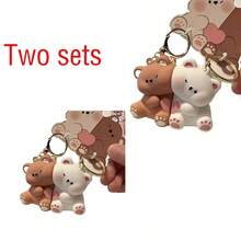 2pcs Cute Cartoon Bear Hugging Heart Couple Keychain Pendant Doll Small Gift - Multicolor - View 11