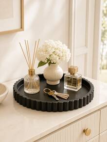 1 pieza Bandeja de tocador redonda con borde ondulado color crema blanco, caja de almacenamiento elegante para joyas, fragancias y velas, decoración moderna para escritorio del hogar, encimera de baño y exhibición de fragancias del hogar, organizador de cajones, decoración de habitación, almacenamiento de joyas, estante de joyas, regalo - Multicolor - Ver 7