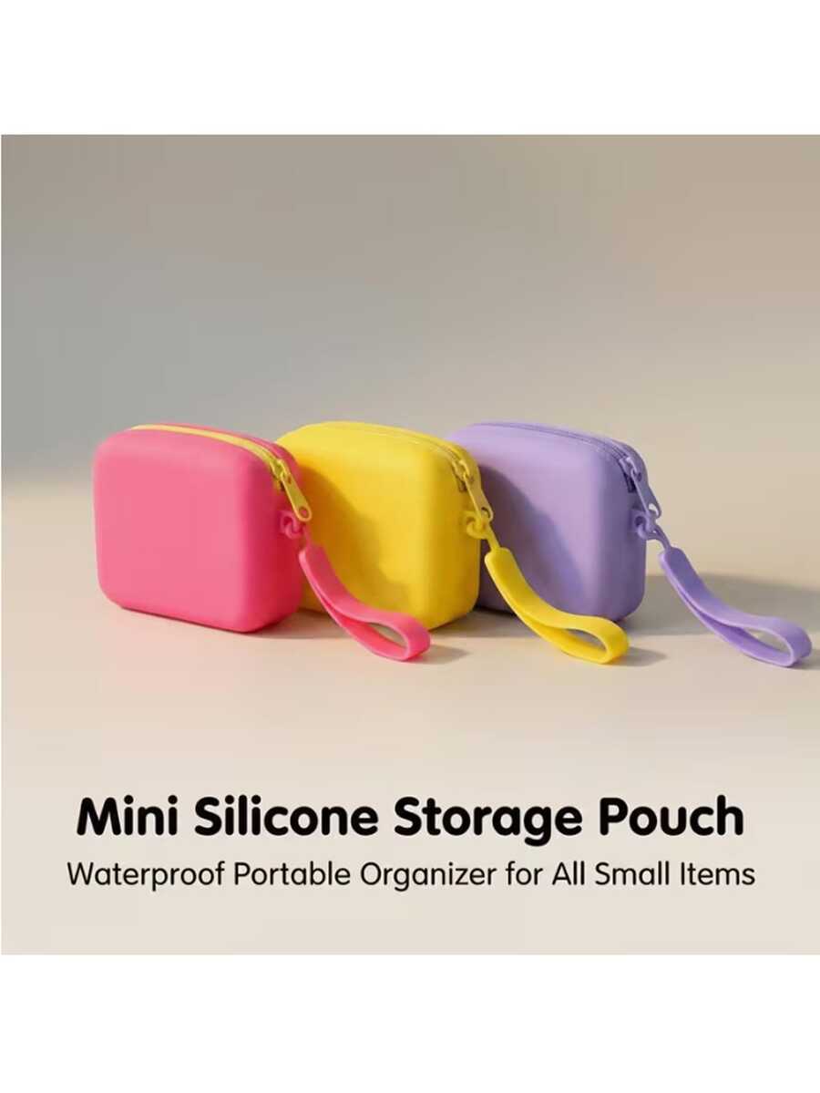 Mini Silicone Zipper Pouch Bag In Bag, Portable Small Storage Organizer For Cables, Cosmetics, Coins And Pet Accessories, Travel Storage Gift - Multicolor - View 1
