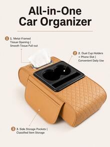 Bantalan Sandaran Tangan Konsol Tengah Mobil, Bantalan Sandaran Tangan Mobil dengan 2 Kantong Penyimpanan, Tempat Gelas, Slot Kotak Tisu dan Slot Ponsel, Cocok untuk Sebagian Besar Model Mobil, Penyimpanan Multifungsi untuk Ponsel, Botol Air dan Kartu - A - View 10