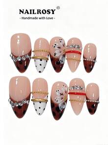 NAILROSY 10片裝杏仁形3D雕花手工穿戴甲，純白/裸色/透明，婚禮海灘必備，日常通勤風，2026春季新品，奢華風格，婚禮生日禮物，高品質 - 彩色 - 查看 2