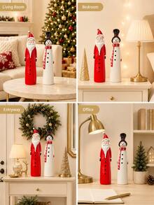 Santa Claus & Snowman Figurine, Resin Holiday Decor Set, Suitable For Fireplace, Mantel, Bookshelf, Living Room, Office Desktop Decoration, Winter Housewarming Gift Idea, Room Decor, Home Decor, Best Friend Gift, Christmas Decoration - Multicolor - View 10