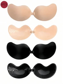 4 Pairs Plus Size Mango Cup Fabric Adhesive Bra With Front Clasp, Push Up Strapless Bra For Wedding And Evening Dresses - Multicolor - View 6