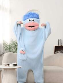 1pc Cute Funny Cartoon Big Mouth Monster Thick Coral Fleece Bathrobe, Couple Bathrobe, Cartoon Bathrobe, Suitable For Cosplay, Unisex Bathrobe - Multicolor - View 11